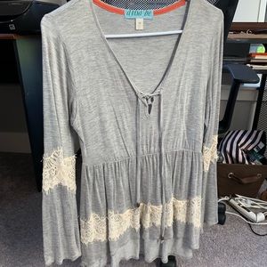Grey long sleeve blouse with lace detail